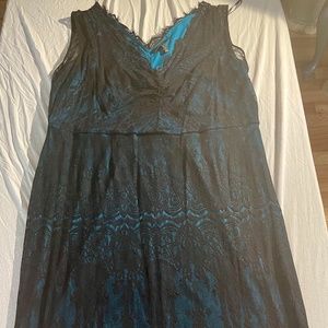 22 Lane Bryant Midi Dress, Blue/Teal Lining w/ Black Lace Shell